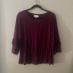 Liz Claiborne Maroon Blouse With Lacy Cuffs